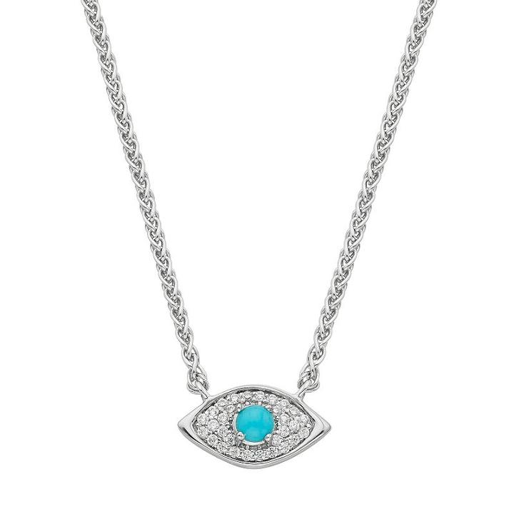 Sterling Silver 1/10 Carat T.w. Diamond & Turquoise Evil Eye Necklace, Women's, White