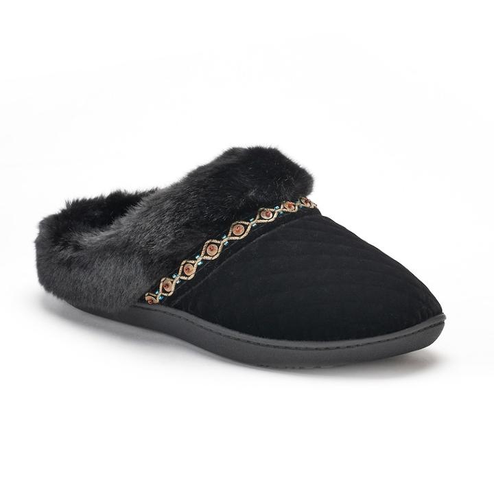Women's Isotoner Mildred Diamond Quilted Velour Hoodback Slippers, Size: Large, Black