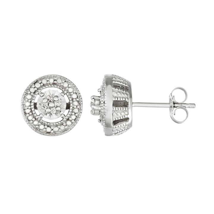 Sterling Silver 1/10 Carat T.w. Diamond Halo Stud Earrings, Women's, White