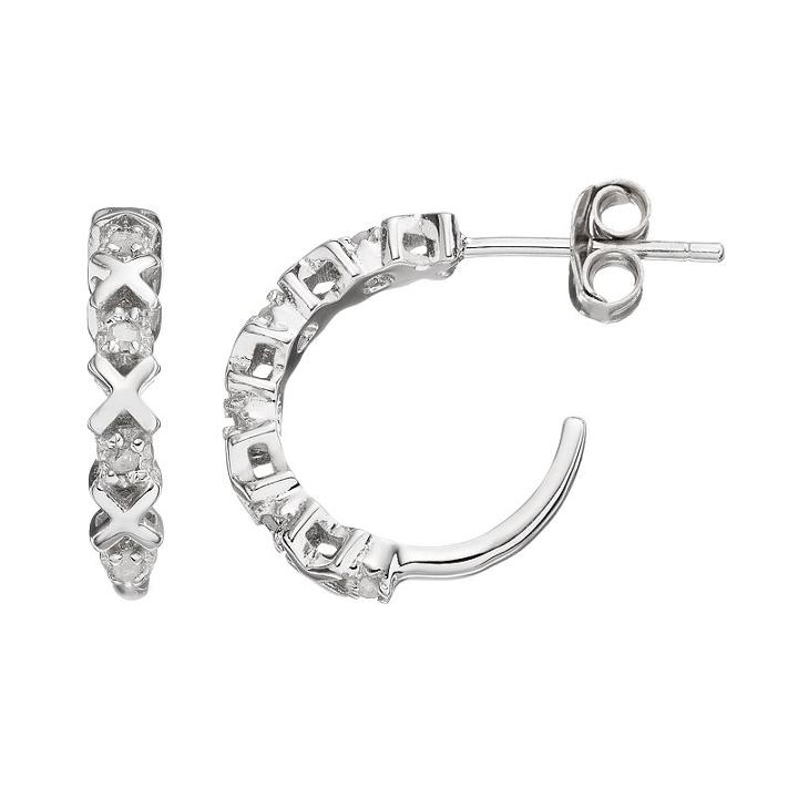 Diamond Classics Sterling Silver 1/10 Carat T.w. Diamond Xo Hoop Earrings, Women's, White