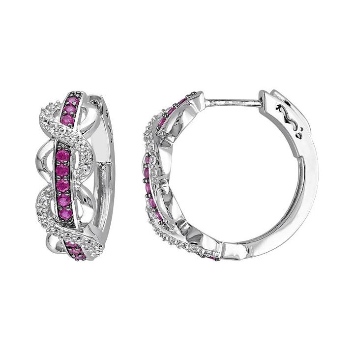 Lab-created White Sapphire & Lab-created Ruby Sterling Silver Infinity Hoop Earrings, Women's, Red
