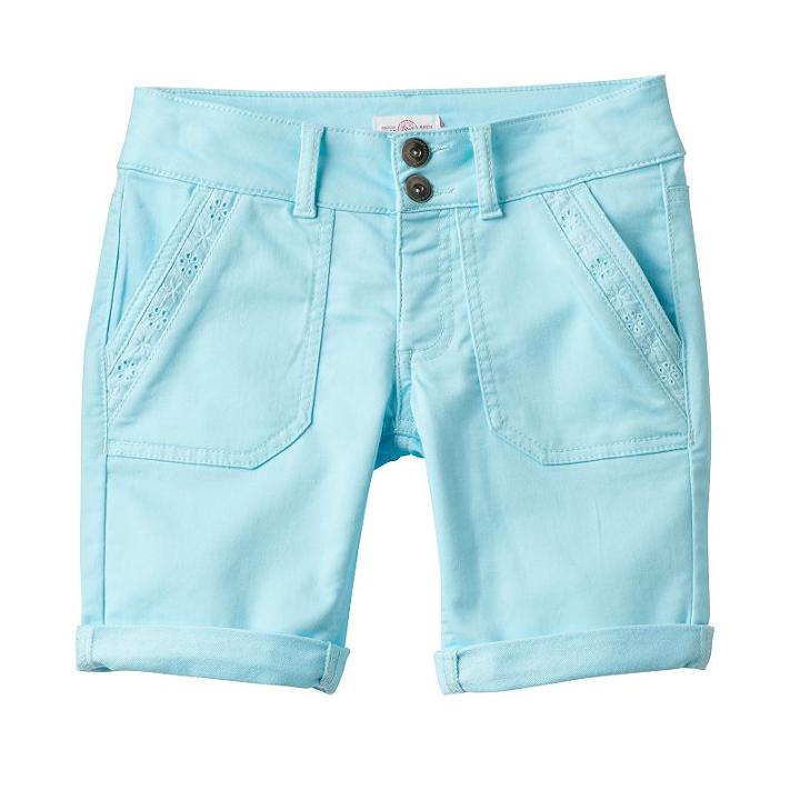 Girls 7-16 & Plus Size So&reg; Lace Trim Bermuda Twill Shorts, Girl's, Size: 14, Med Blue