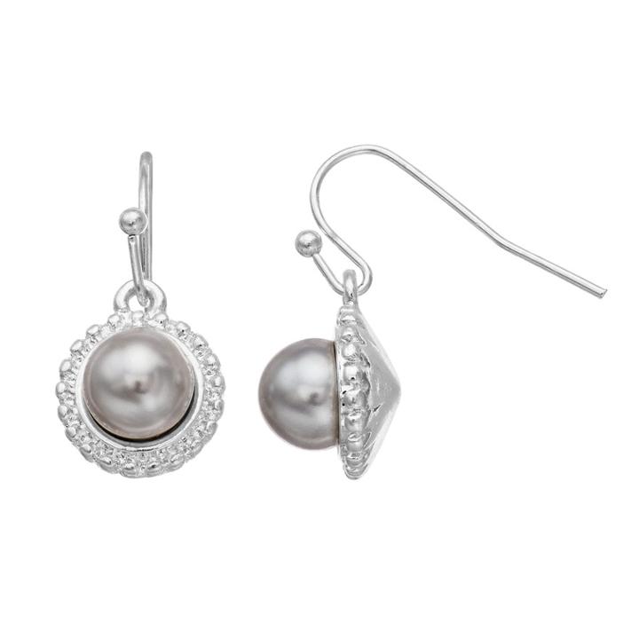 Lc Lauren Conrad Gray Simulated Pearl Nickel Free Drop Earrings, Women's, Grey
