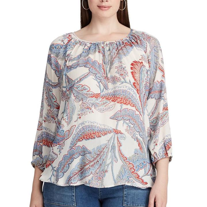 Plus Size Chaps Cotton Raglan Peasant Top, Women's, Size: 3xl, Pink Ovrfl