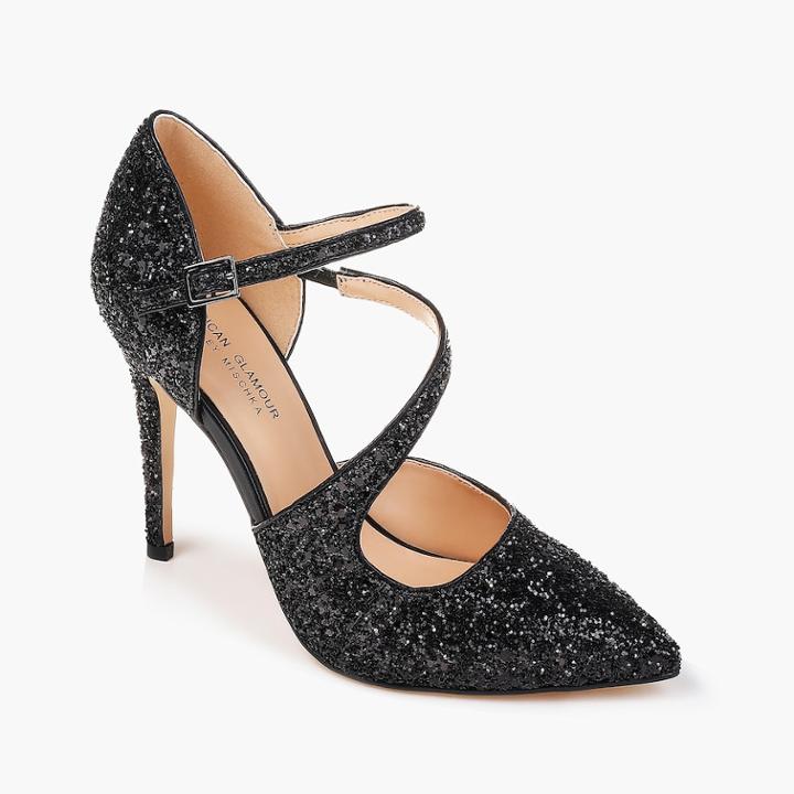 American Glamour By Badgley Mischka Adela Women's Glittery High Heels, Size: Medium (9.5), Grey (charcoal)