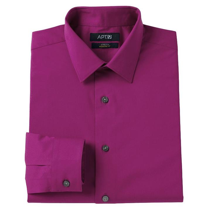 Men's Apt. 9&reg; Slim-fit Stretch Spread-collar Dress Shirt, Size: 15-32/33, Dark Pink