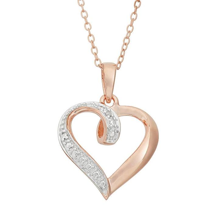18k Rose Gold Over Silver Heart Pendant Necklace, Women's, Size: 18, White
