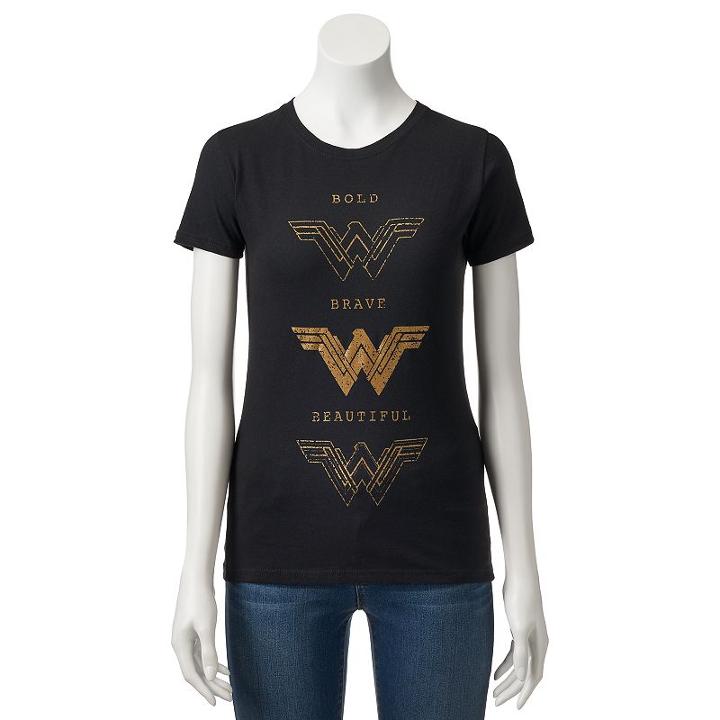 Juniors' Dc Comics Wonder Woman Bold Brave Beautiful Graphic Tee, Girl's, Size: Small, Black