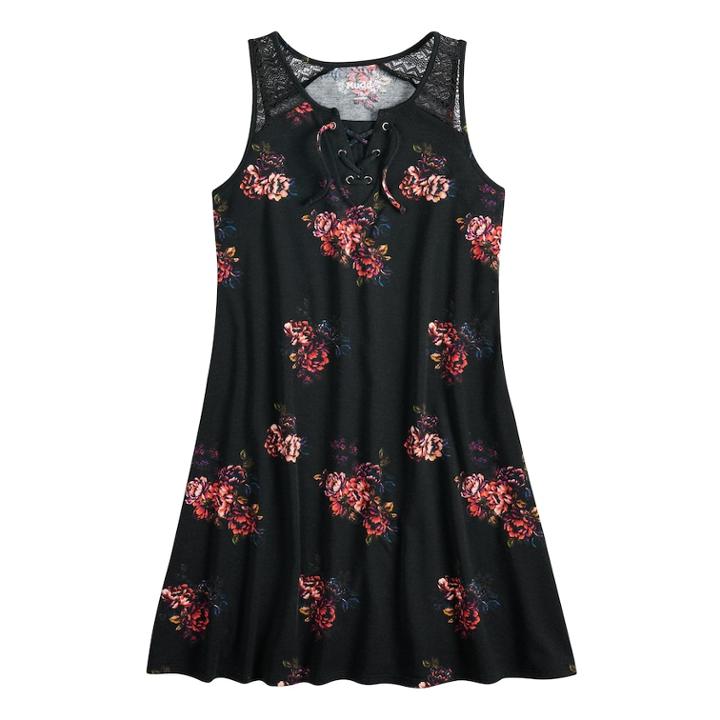 Girls 7-16 Mudd&reg; Printed Crochet Dress, Size: Xl/14, Black