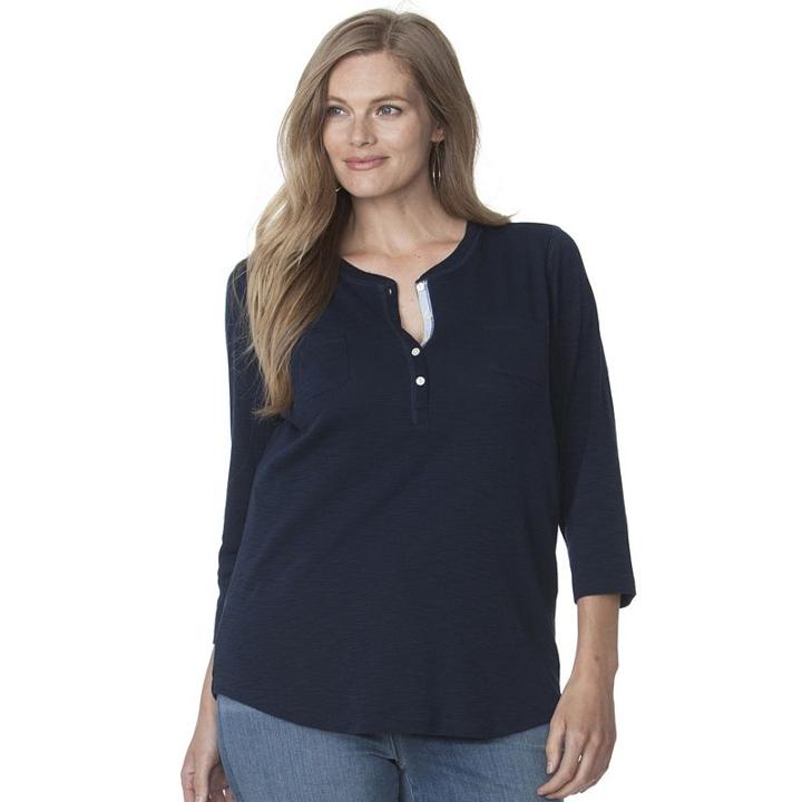 Plus Size Chaps Solid Henley, Women's, Size: 2xl, Blue (navy)