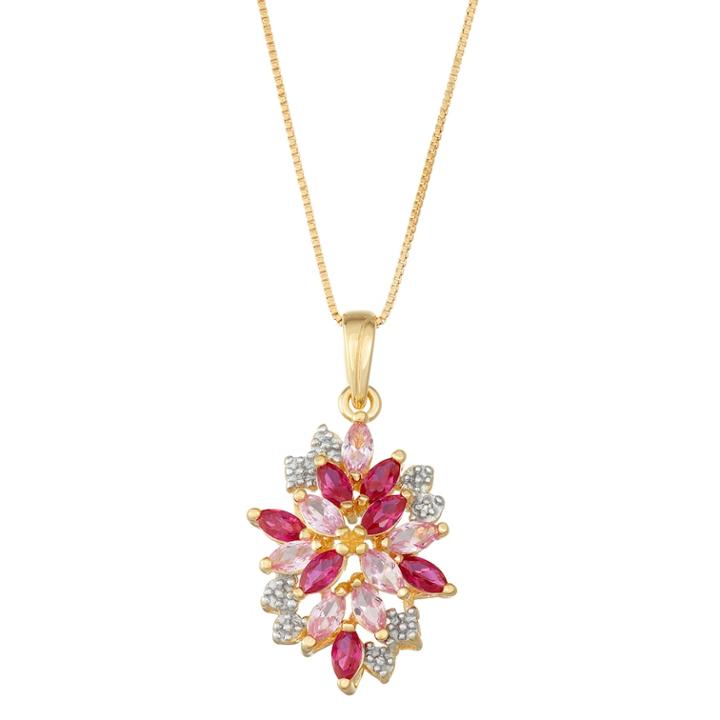 14k Gold Over Silver Lab-created Ruby & Sapphire Cluster Pendant Necklace, Women's, Size: 18, Red