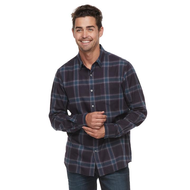 Men's Apt. 9&reg; Brushed Flannel Button-down Shirt, Size: Xl, Drk Purple
