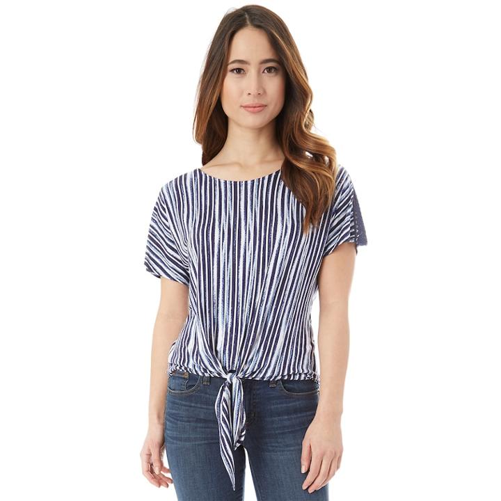Juniors' Iz Byer Cross-back Tie-front Tee, Teens, Size: Large, Navy White Stripe