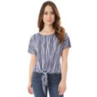 Juniors' Iz Byer Cross-back Tie-front Tee, Teens, Size: Large, Navy White Stripe