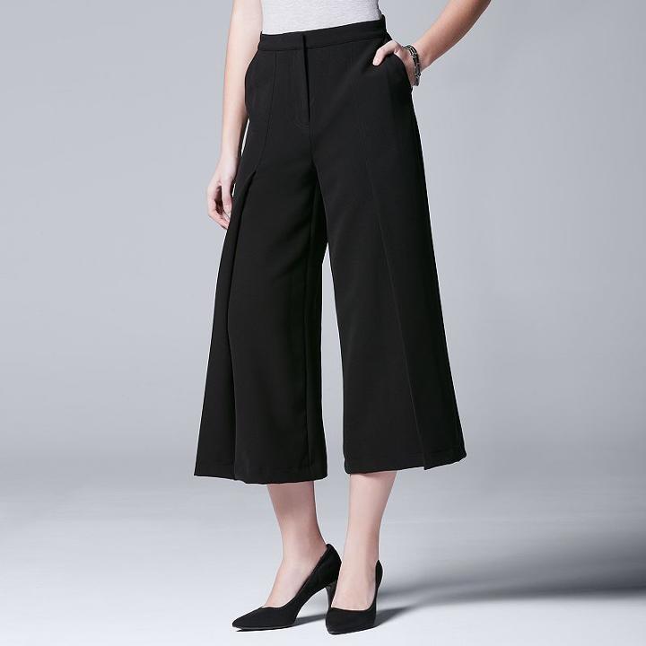 Women's Simply Vera Vera Wang Pleated Culottes, Size: Small, Black