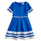 Girls 7-16 Blush Short Sleeve Belted Fit & Flare Scuba Dress, Size: 8, Brt Blue