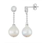 Sterling Silver Freshwater Cultured Pearl & Cubic Zirconia Teardrop Earrings, Women's, White