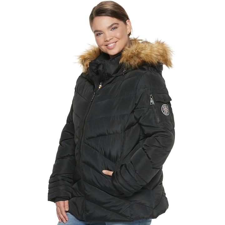 Madden Nyc Juniors' Plus Size Short Puffer Jacket, Teens, Size: 3xl, Black