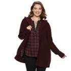 Juniors' Plus Size Mudd&reg; Hooded Cardigan, Teens, Size: 1xl, Dark Red