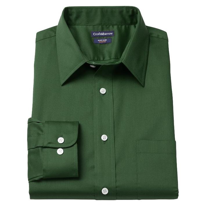 Men's Croft & Barrow&reg; Slim-fit Easy-care Point-collar Dress Shirt, Size: 15-32/33, Dark Green