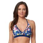 Women's Pink Envelope Floral Triangle Halter Bikini Top, Size: Xl, Blue (navy)