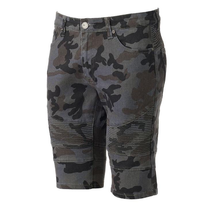Men's Xray Slim-fit Camo Moto Stretch Denim Shorts, Size: 32, Grey