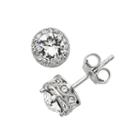 Diamond Essence Crystal And Diamond Accent Halo Stud Earrings - Made With Swarovski Crystals, Women's, White