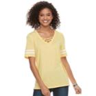 Juniors' So&reg; Lace-up Varsity Tee, Size: Large, Drk Yellow