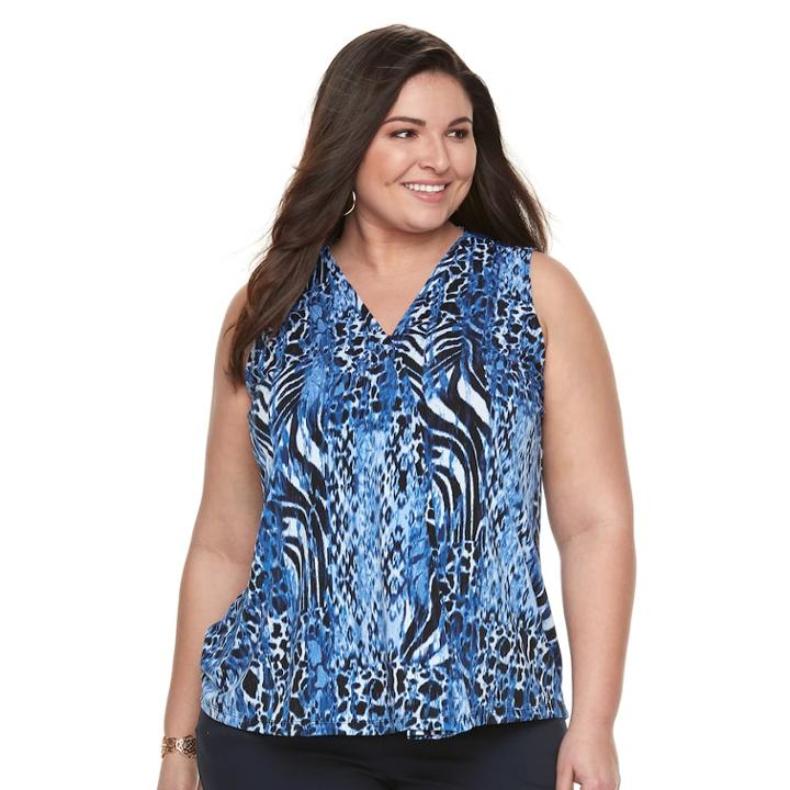 Plus Size Dana Buchman Pleated V-neck Tank, Women's, Size: 1xl, Brt Blue