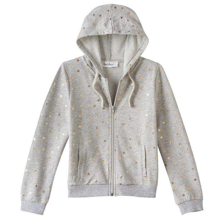 Girls 7-16 Cloud Chaser Foil Star Pattern Hoodie, Girl's, Size: Medium, Dark Grey