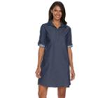 Women's Sharagano Splitneck Roll-tab Shirtdress, Size: 14, Blue