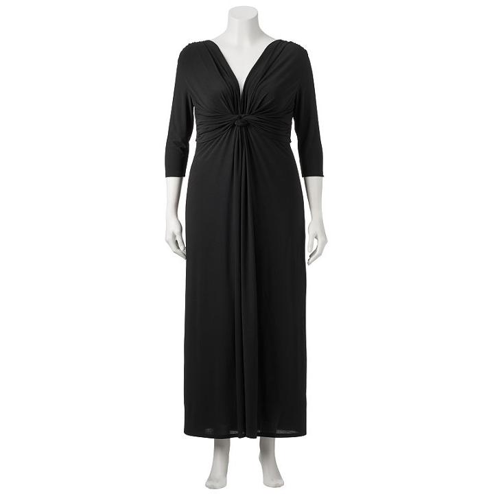 Juniors' Plus Size Wrapper Knot Front Maxi Dress, Girl's, Size: 1xl, Black