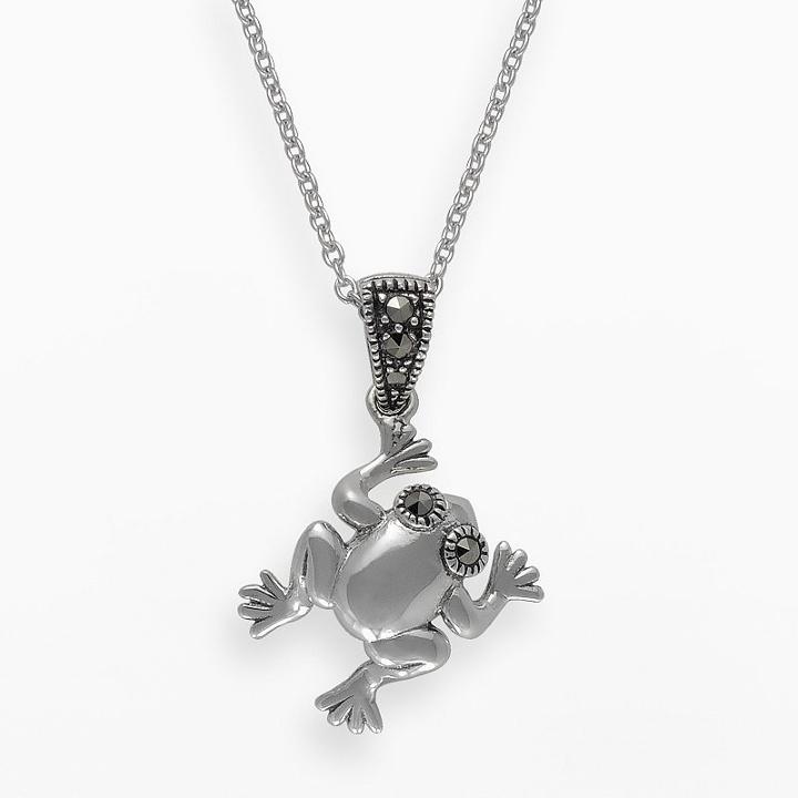 Lavish By Tjm Sterling Silver Frog Pendant - Made With Swarovski Marcasite, Women's, Size: 18, Grey