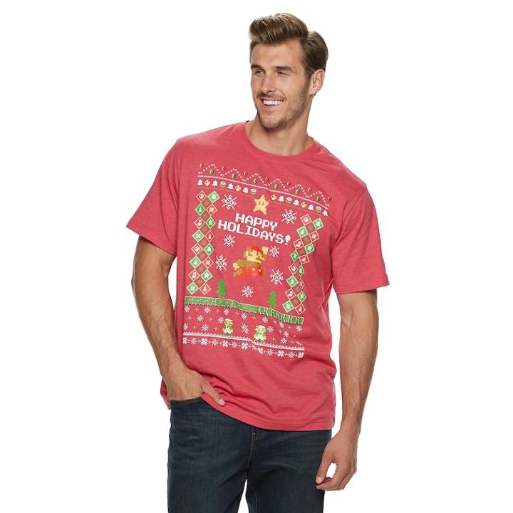 Big & Tall Super Mario Bros. Happy Holidays! Tee, Men's, Size: 3xl Tall, Med Pink