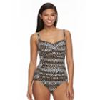 Women's Trimshaper Body Sculptor Control Printed One-piece Swimsuit, Size: 16, Brown
