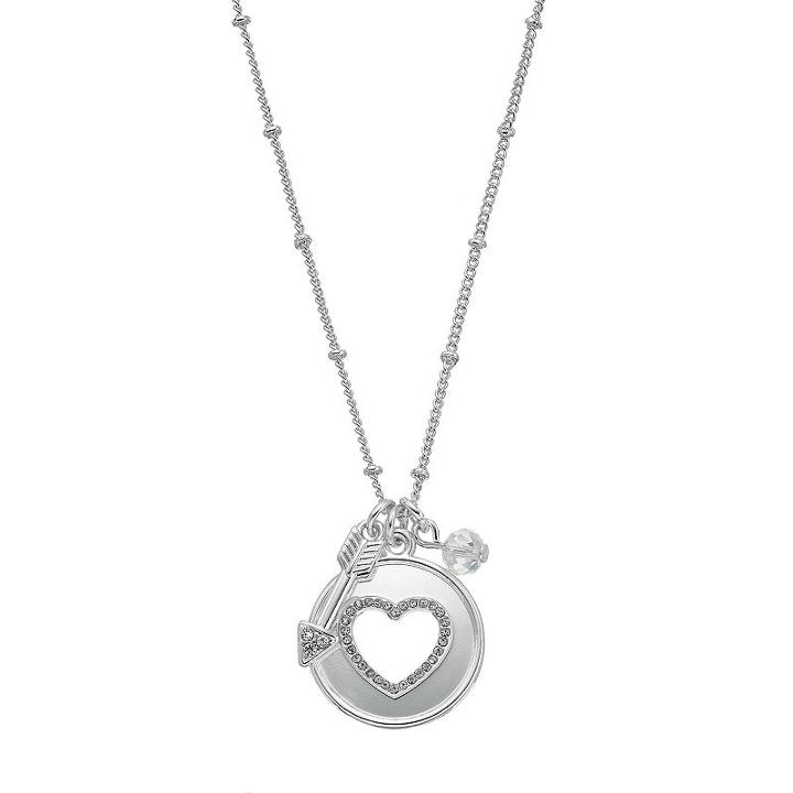 Long Cutout Heart & Arrow Charm Necklace, Women's, Silver
