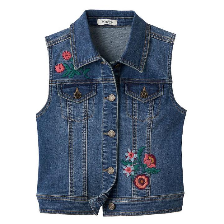 Girls 7-16 & Plus Size Mudd&reg; Floral Embroidered Denim Vest, Girl's, Size: 12, Blue
