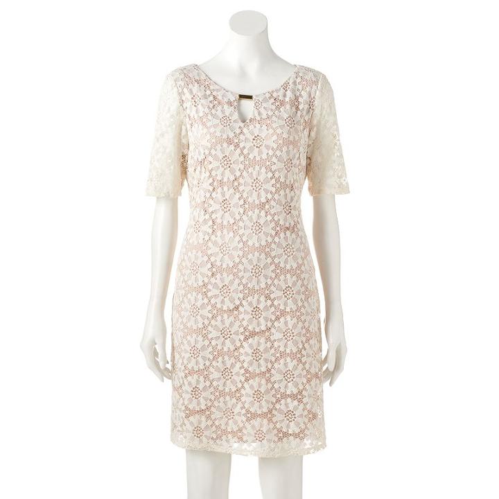 Women's Ronni Nicole Keyhole Lace Shift Dress, Size: 16, Beige Over