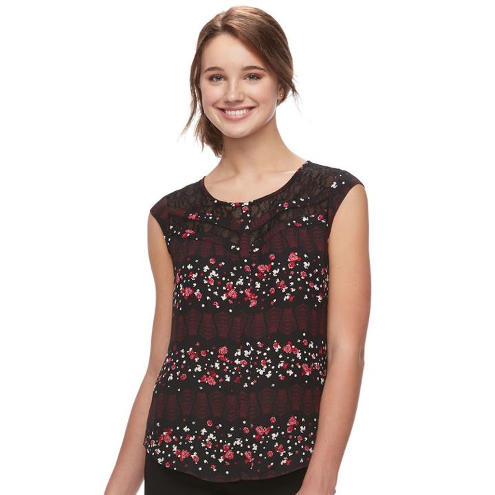 Juniors' Candie's&reg; Floral Top, Teens, Size: Medium, Black
