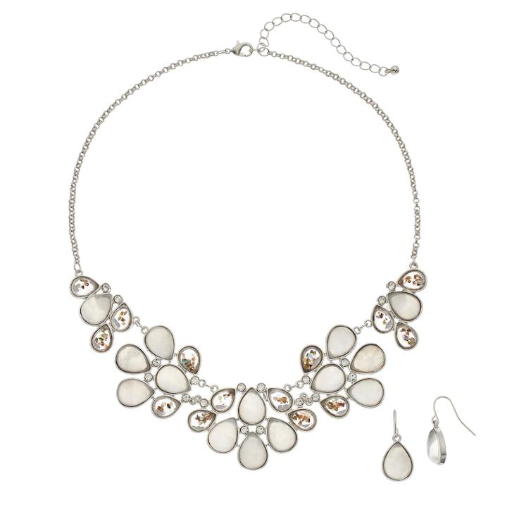 Simulated Crystal Bib Necklace & Teardrop Earring Set, Women's, Grey