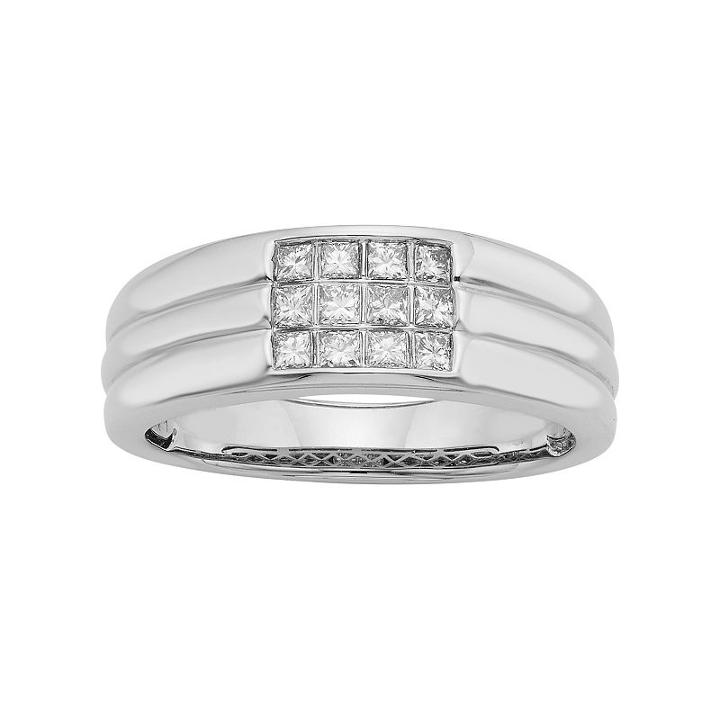 Men's 14k Gold Igl Certified 1/2 Carat T.w. Diamond Wedding Band, Size: 10, White