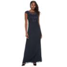 Women's 1 By 8 Embellished Illusion Evening Gown, Size: 14, Blue (navy)