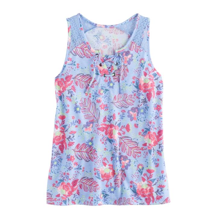 Girls Plus Size Mudd&reg; Lace-up Tank Top, Size: 12 1/2, Light Blue