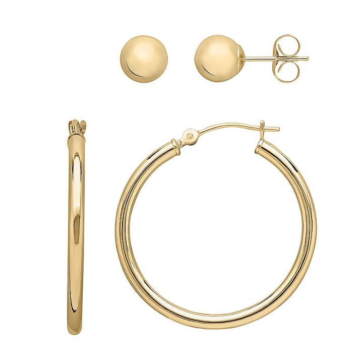 Everlasting 14k Gold Ball Stud & Hoop Earring Set, Women's