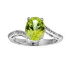Sterling Silver Peridot And Diamond Accent Oval Ring, Women's, Size: 9, Green