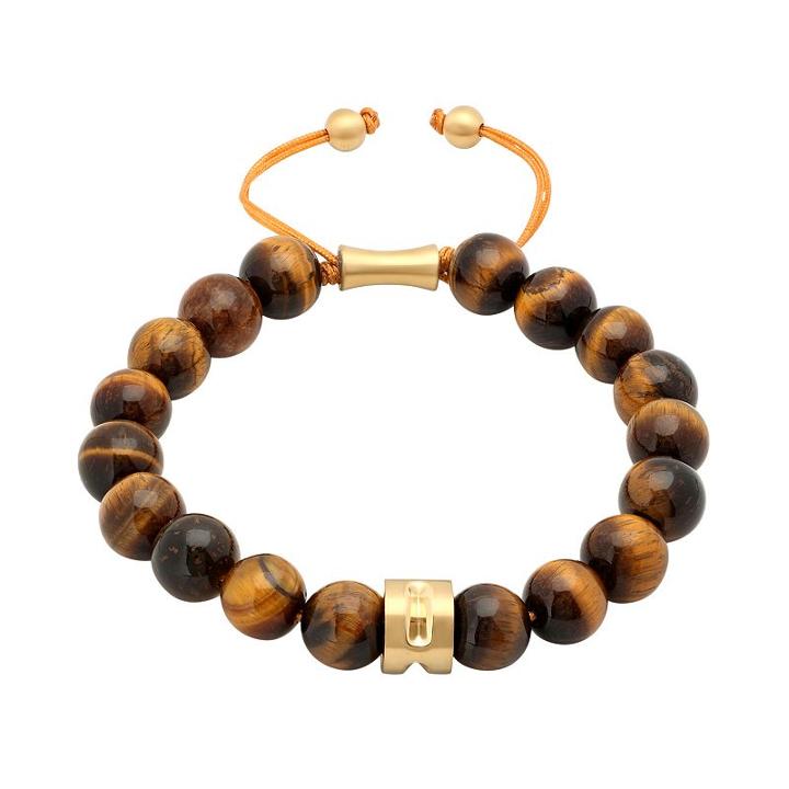 Men's Stainless Steel Tiger's-eye Beaded Bolo Bracelet, Size: 8.5, Brown