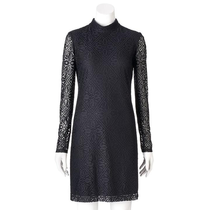 Women's Suite 7 Lace Mockneck Shift Dress, Size: 8, Black