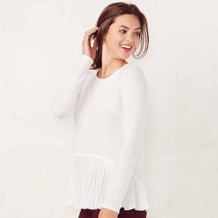 Women's Lc Lauren Conrad Pleated Mock-layer Top, Size: Small, White Oth
