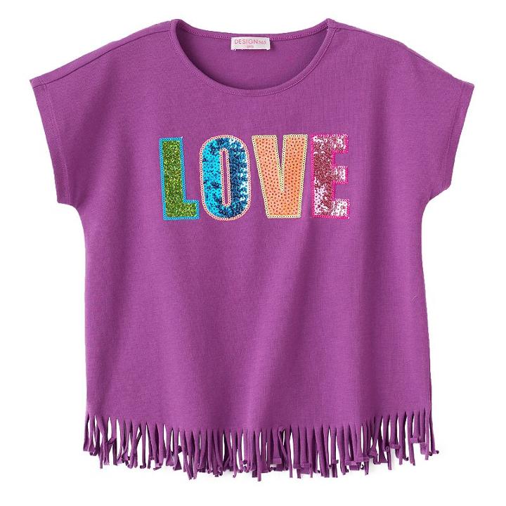 Girls 4-6x Design 365 Love Fringe-hem Top, Girl's, Size: 5, Purple Oth