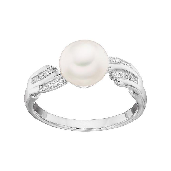 Sterling Silver Freshwater Cultured Pearl & Cubic Zirconia Ring, Women's, Size: 7, White